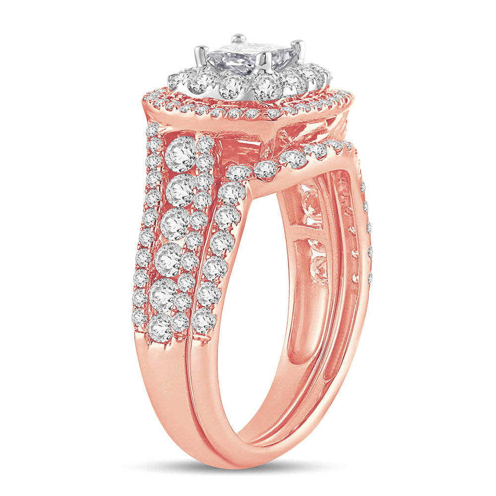 Romantic 14k Rose Gold 2CT Lab Diamond Bridal Ring