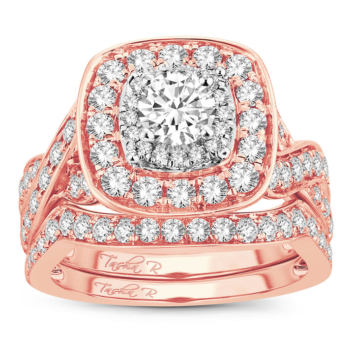 Romantic 14k Rose Gold 2CT Lab Diamond Bridal Ring