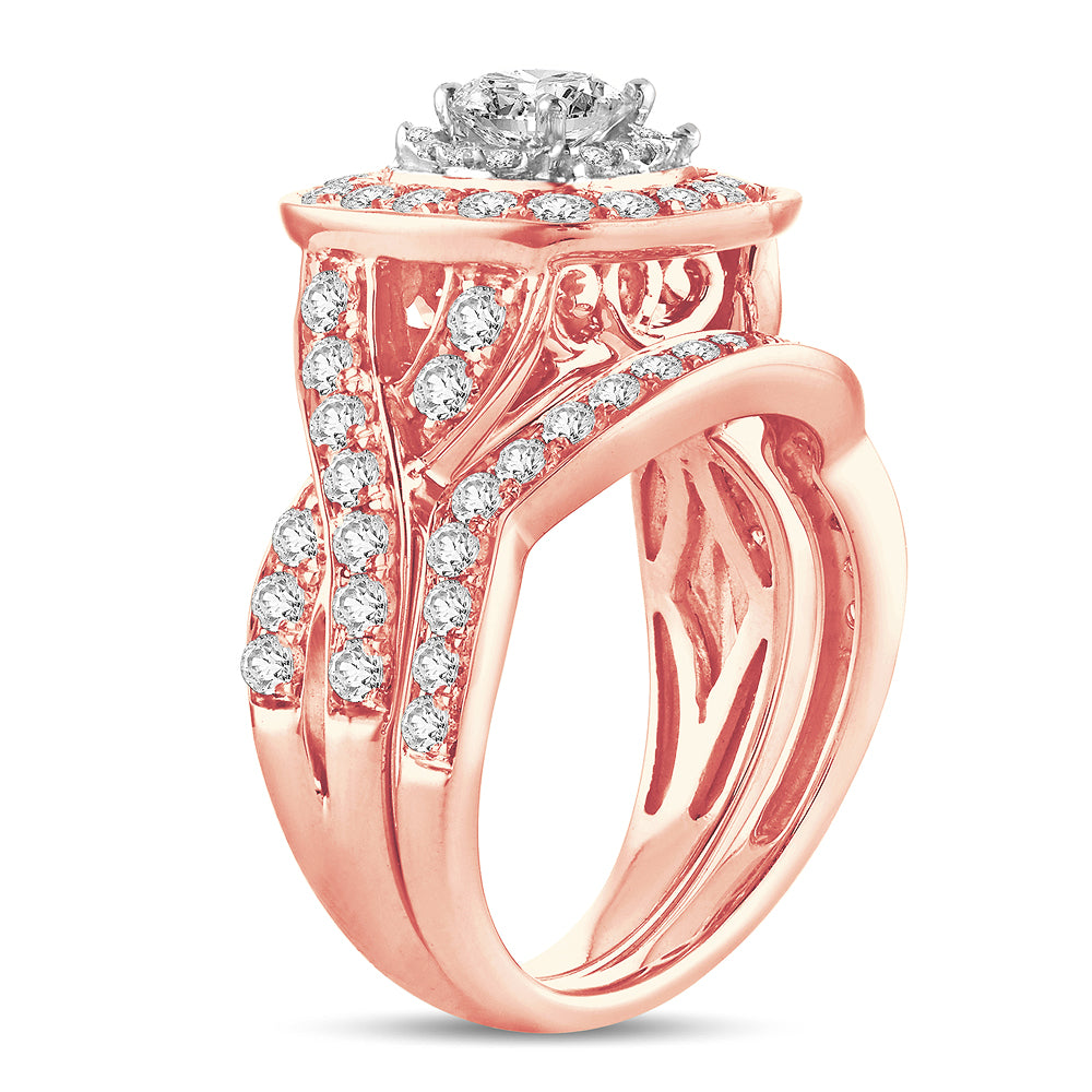 Romantic 14k Rose Gold 2CT Lab Diamond Bridal Ring
