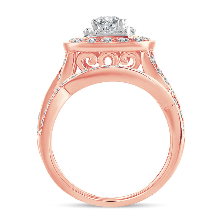 Romantic 14k Rose Gold 2CT Lab Diamond Bridal Ring
