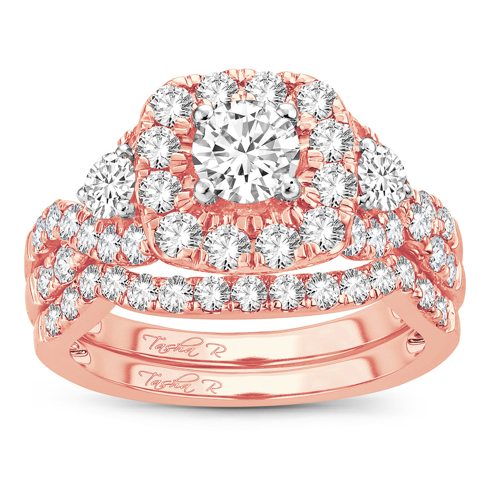 Romantic 14k Rose Gold 2CT Lab Diamond Bridal Ring
