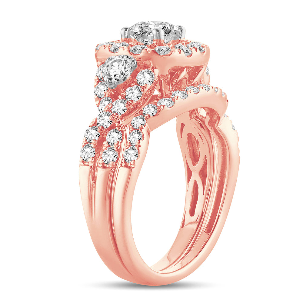 Romantic 14k Rose Gold 2CT Lab Diamond Bridal Ring