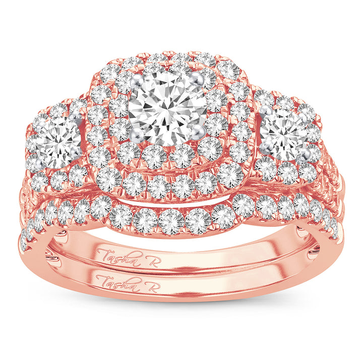 Romantic 14k Rose Gold 2CT Lab Diamond Bridal Ring