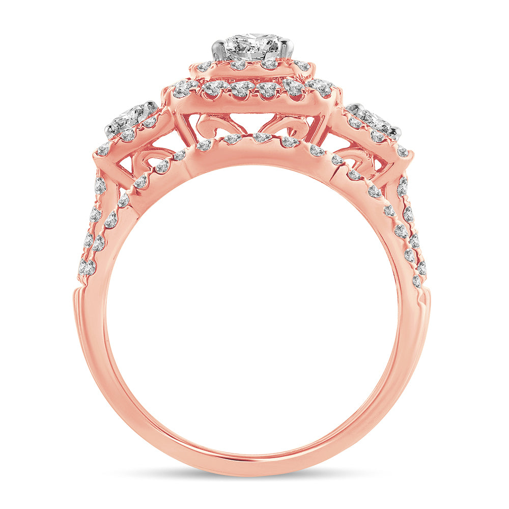 Romantic 14k Rose Gold 2CT Lab Diamond Bridal Ring