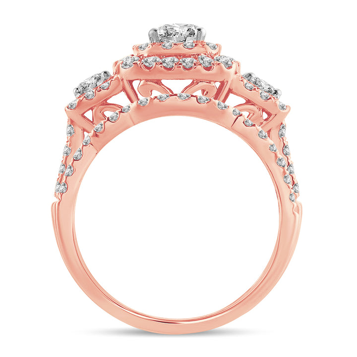 Romantic 14k Rose Gold 2CT Lab Diamond Bridal Ring