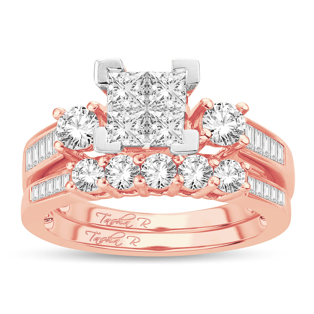 Romantic 14k Rose Gold 1.50CT Lab Diamond Princess Engagement Ring