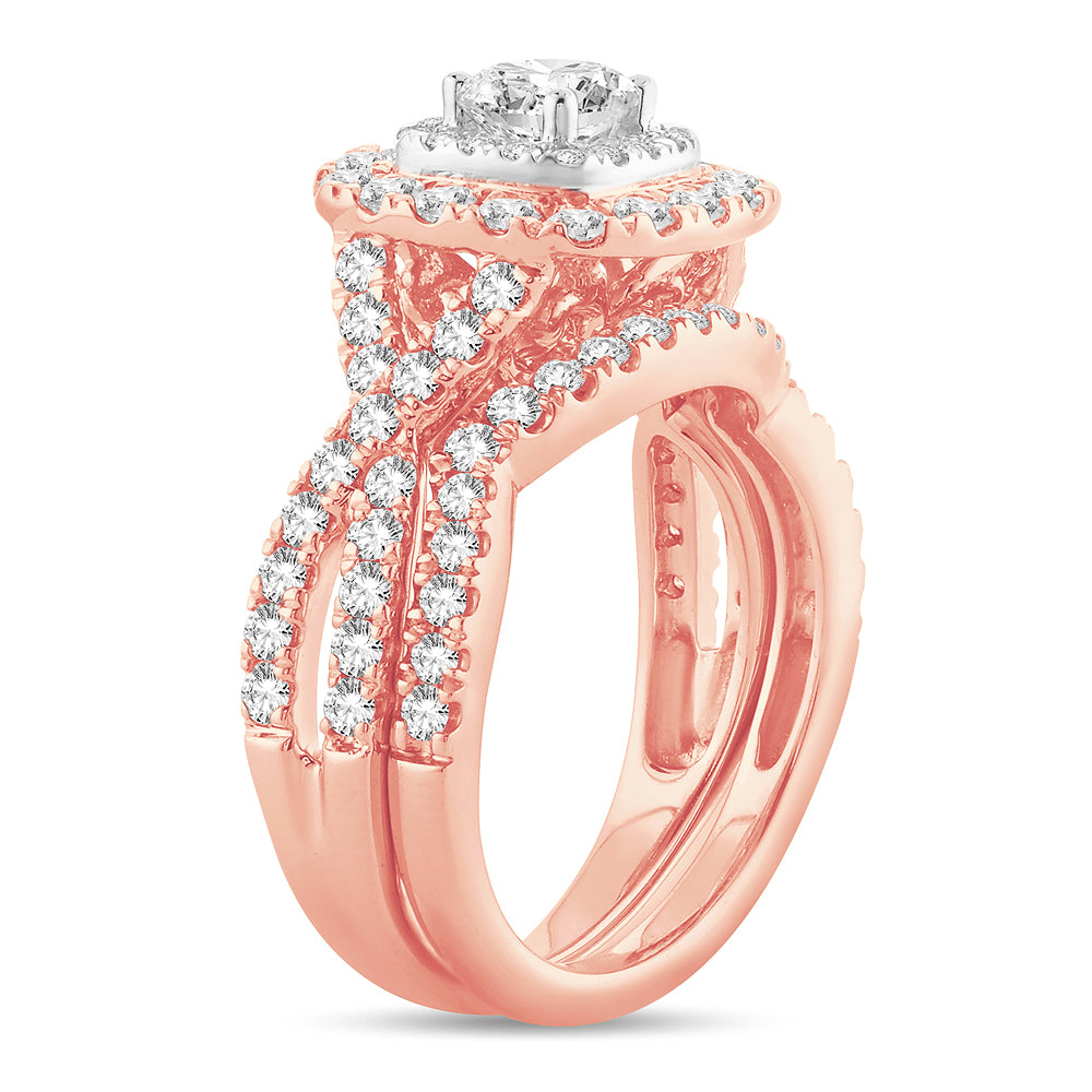 Romantic 14k Rose Gold 2CT Lab Diamond Bridal Ring
