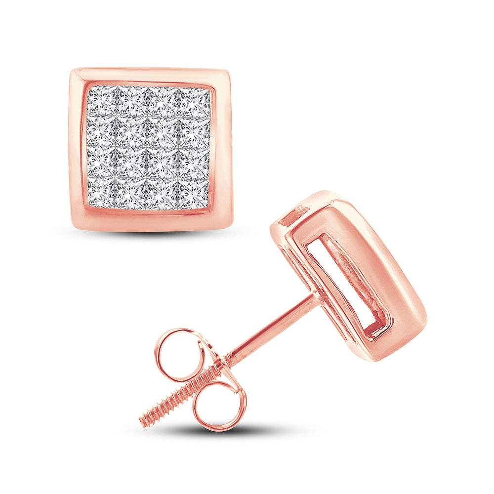 Chic 14k Rose Gold 0.50CT Lab Diamond Princess Studs