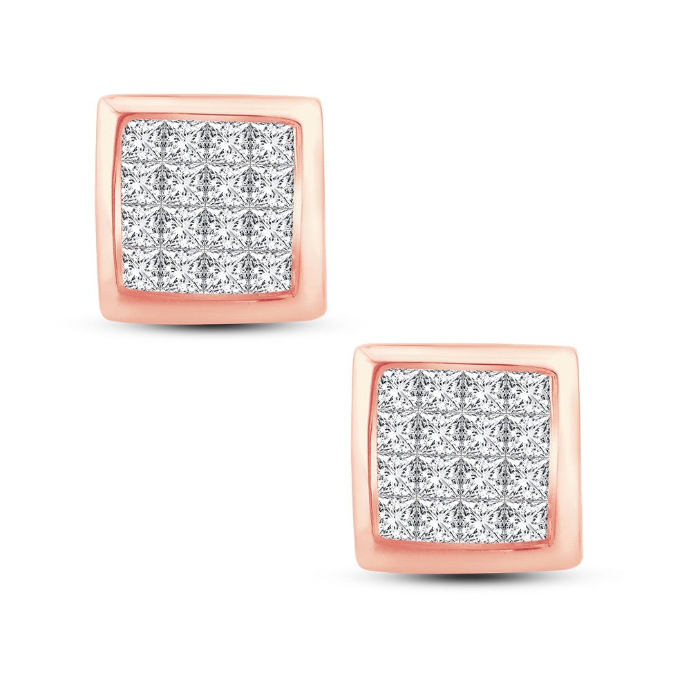 Chic 14k Rose Gold 0.50CT Lab Diamond Princess Studs