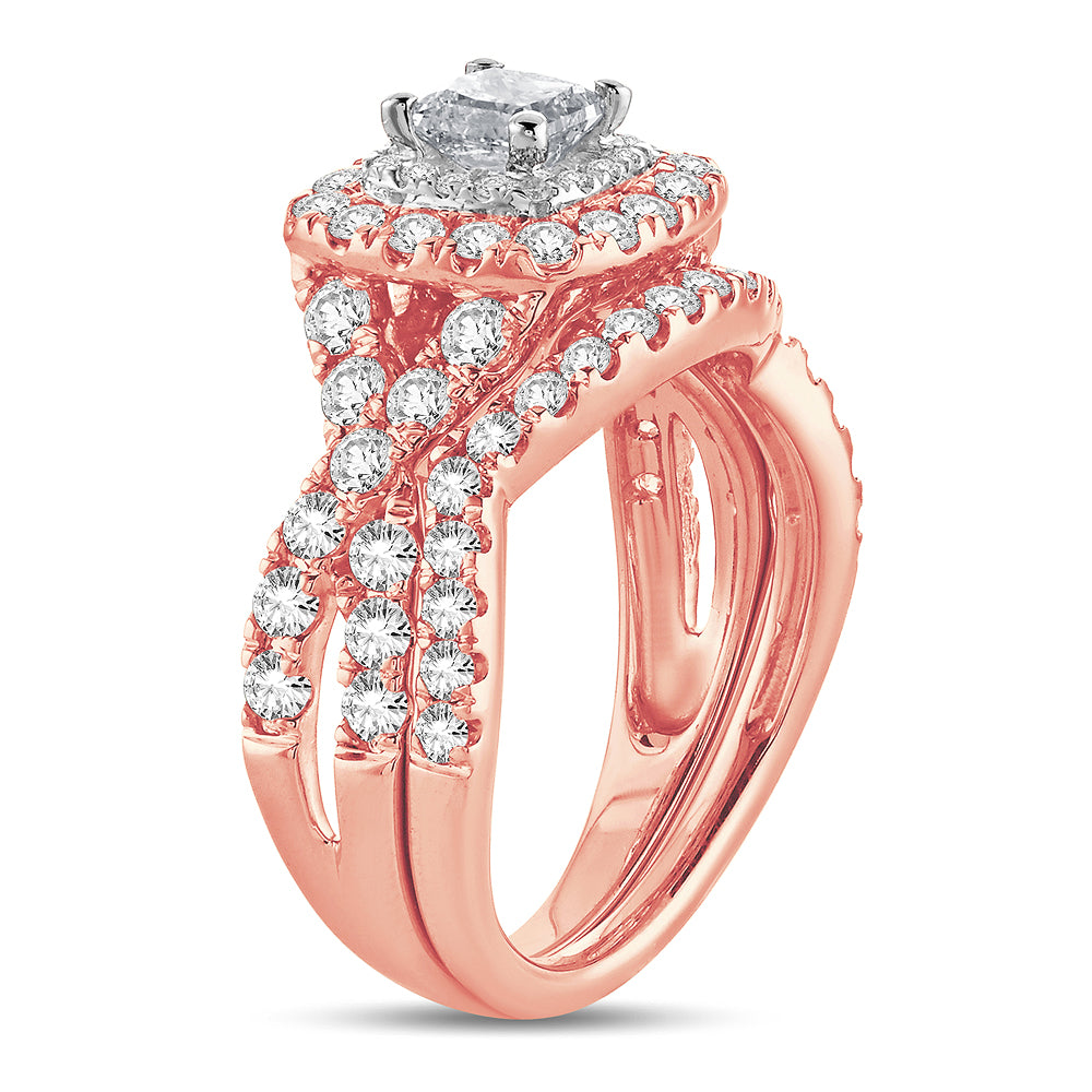 Romantic 14k Rose Gold 2CT Lab Diamond Bridal Ring