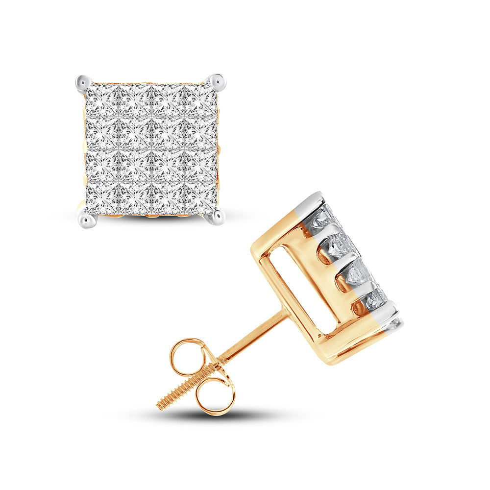 14k Yellow Gold 1ct Lab Diamond Princess Stud Earrings