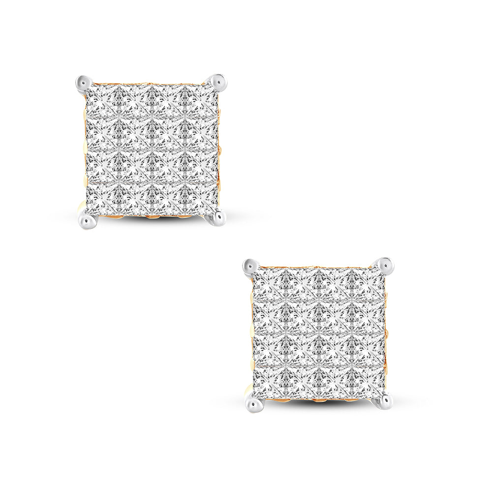 14k Yellow Gold 1ct Lab Diamond Princess Stud Earrings