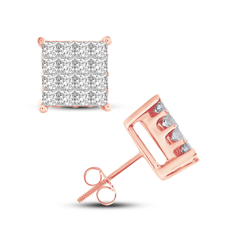 Romantic Rose Gold Lab Diamond Princess Cut Earrings