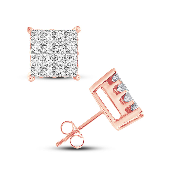 Romantic Rose Gold Lab Diamond Princess Cut Earrings