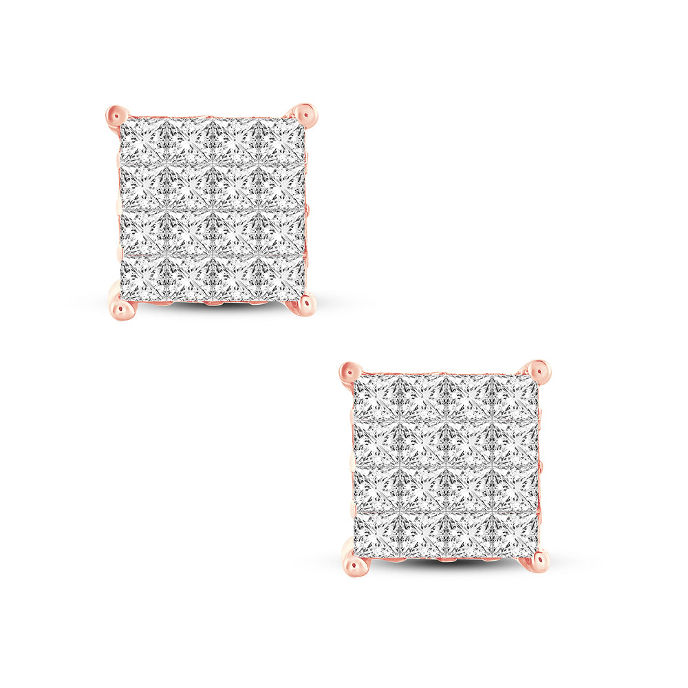 Romantic Rose Gold Lab Diamond Princess Cut Earrings