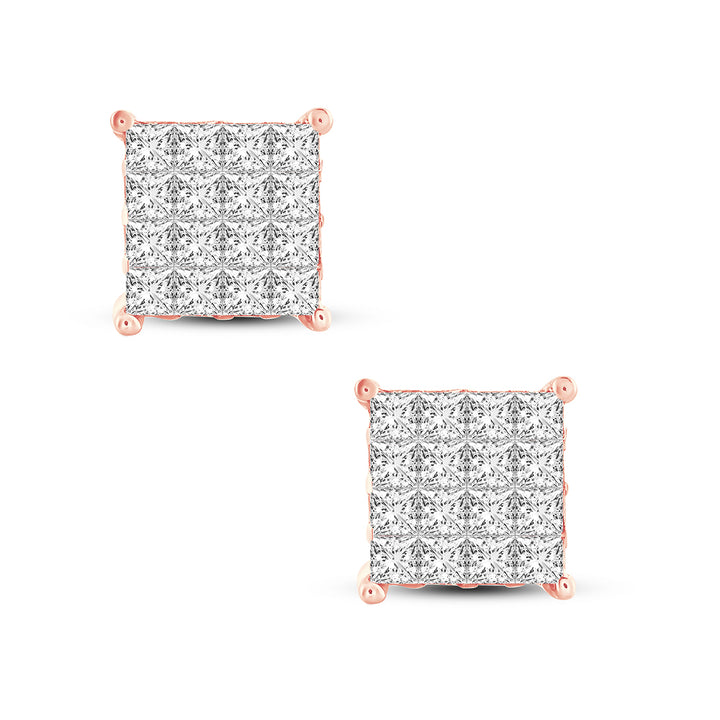 Romantic Rose Gold Lab Diamond Princess Cut Earrings