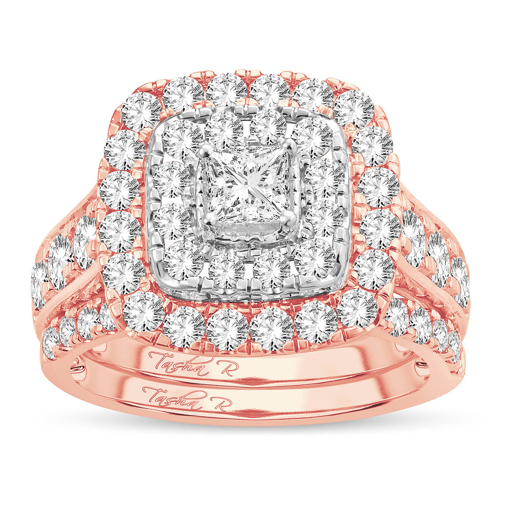 Romantic 14k Rose Gold Lab Diamond Bridal Ring 2CT