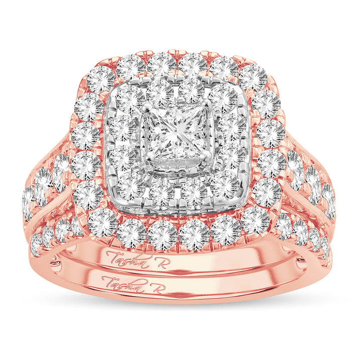 Romantic 14k Rose Gold Lab Diamond Bridal Ring 2CT