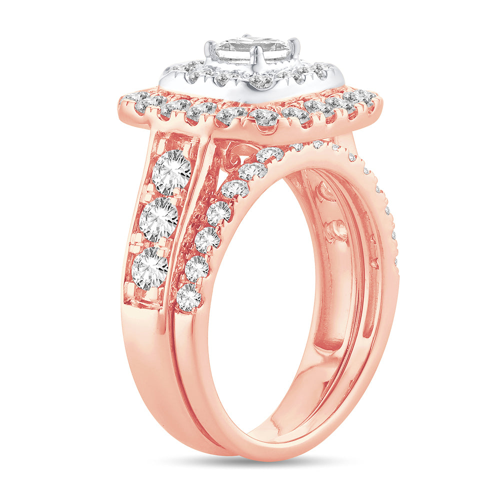 Romantic 14k Rose Gold Lab Diamond Bridal Ring 2CT
