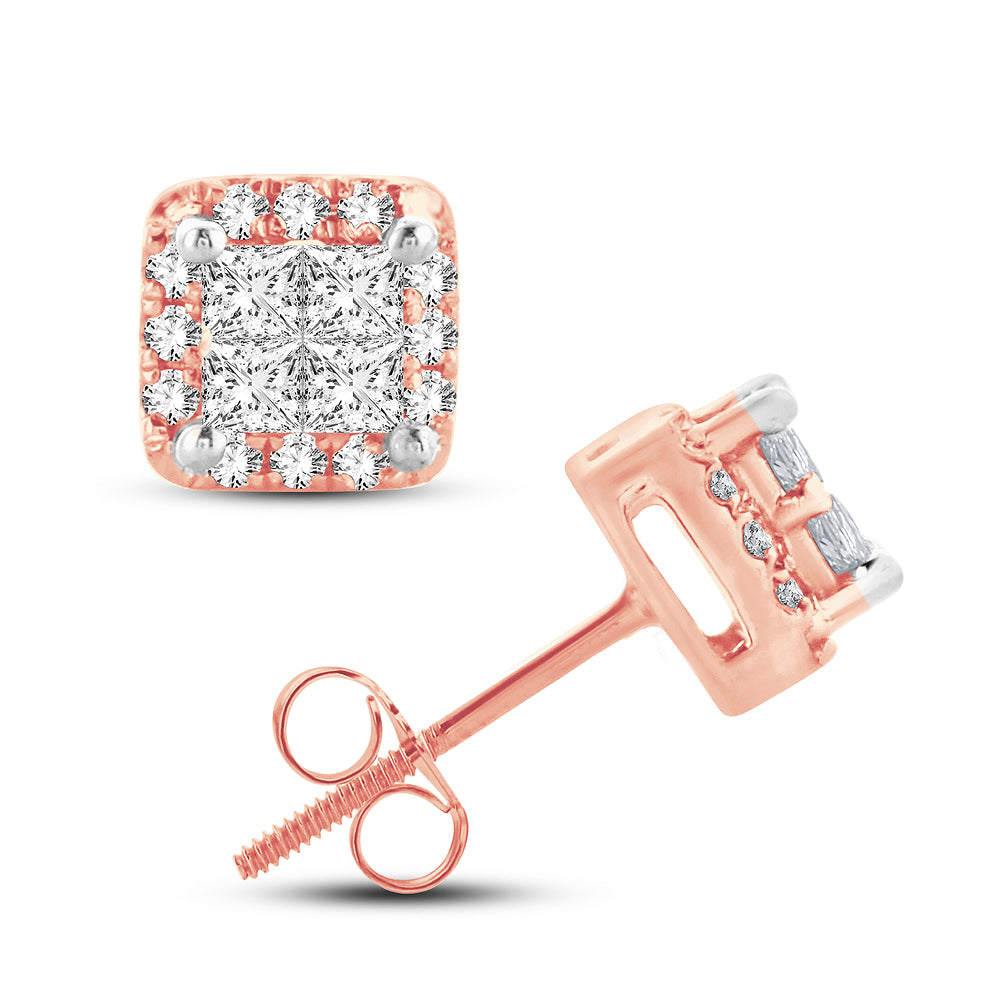 Chic 14k Rose Gold 0.25CT Lab Diamond Princess Earrings