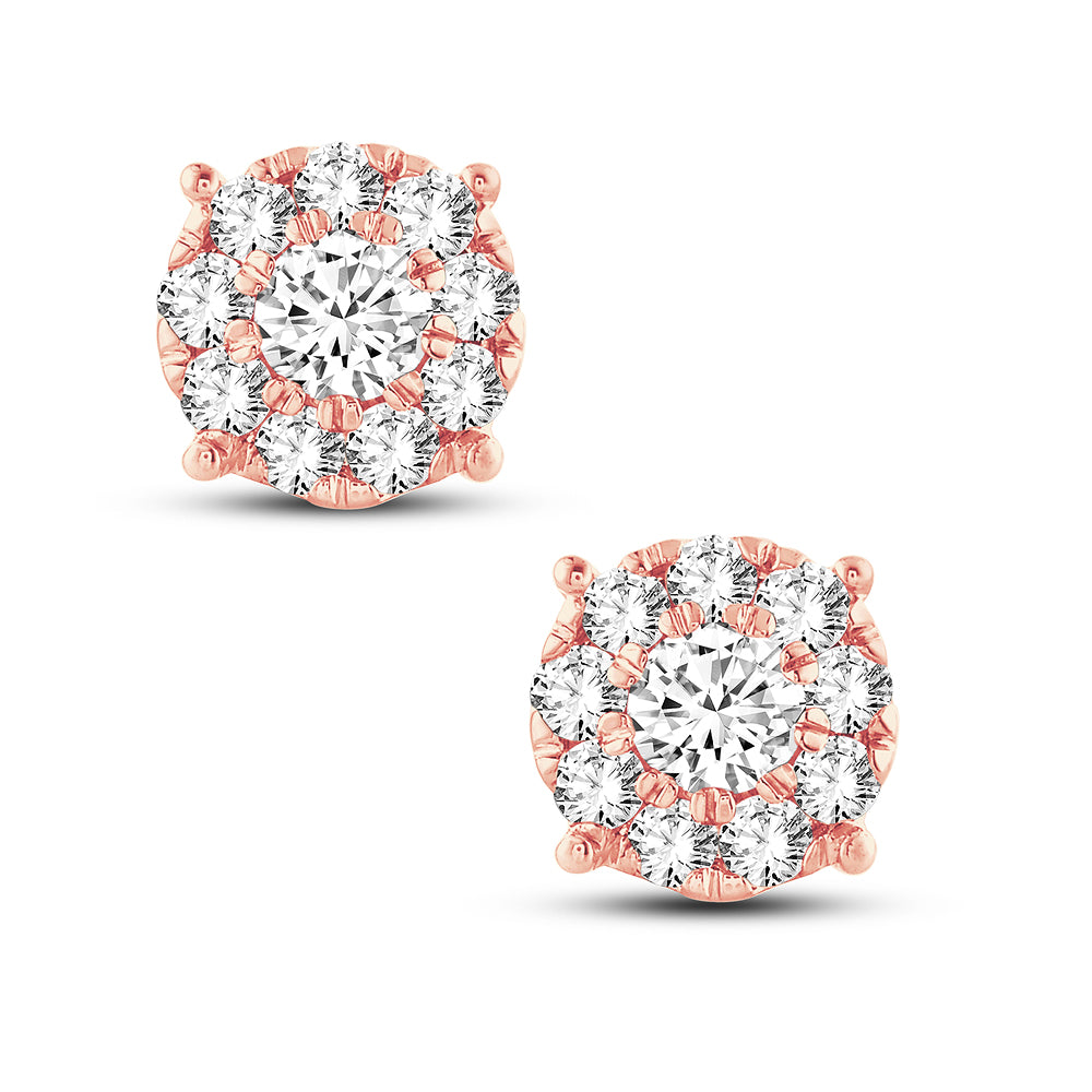 Romantic 14k Rose Gold Lab Diamond Stud Earrings - 1CT Brilliance