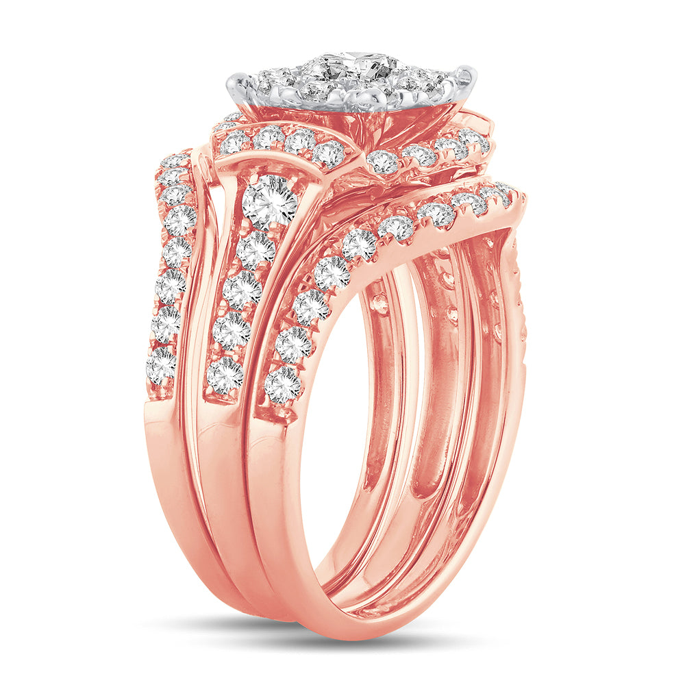 Romantic 14k Rose Gold Lab Diamond Bridal Ring 2CT
