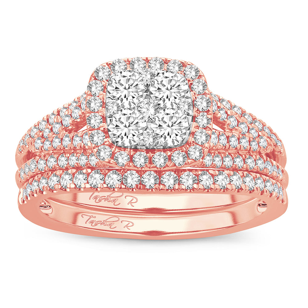 14k Rose Gold 1CT Lab Diamond Romantic Bridal Ring Set