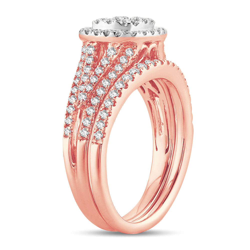 14k Rose Gold 1CT Lab Diamond Romantic Bridal Ring Set