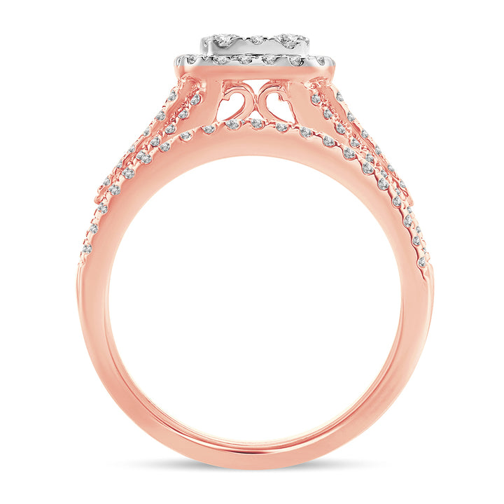 14k Rose Gold 1CT Lab Diamond Romantic Bridal Ring Set