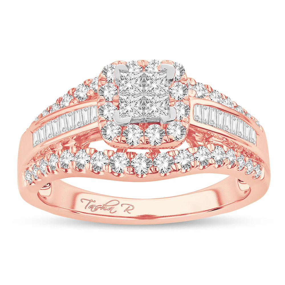 Romantic 14k Rose Gold 1CT Lab Diamond Princess Engagement Ring