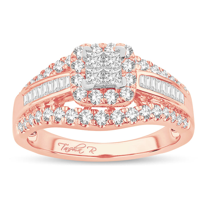 Romantic 14k Rose Gold 1CT Lab Diamond Princess Engagement Ring