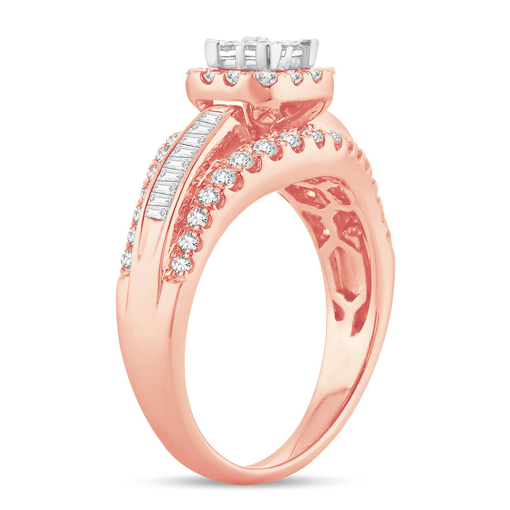 Romantic 14k Rose Gold 1CT Lab Diamond Princess Engagement Ring
