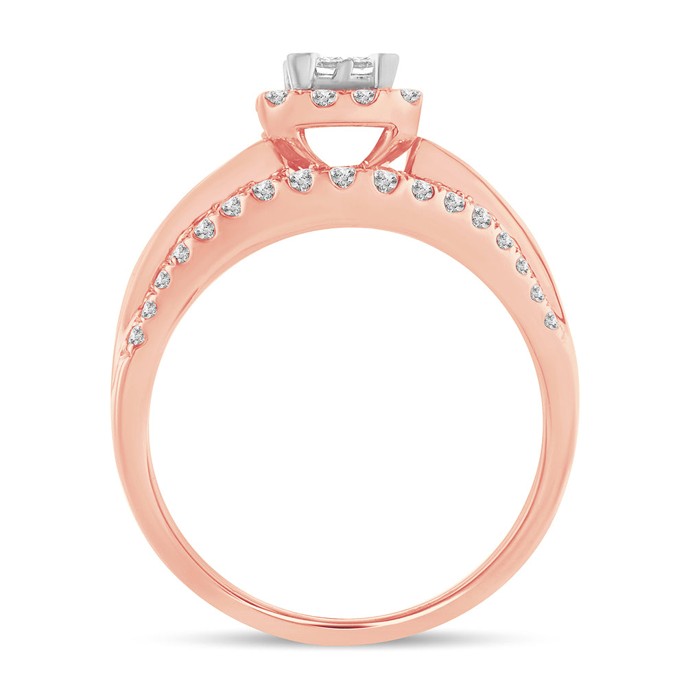 Romantic 14k Rose Gold 1CT Lab Diamond Princess Engagement Ring