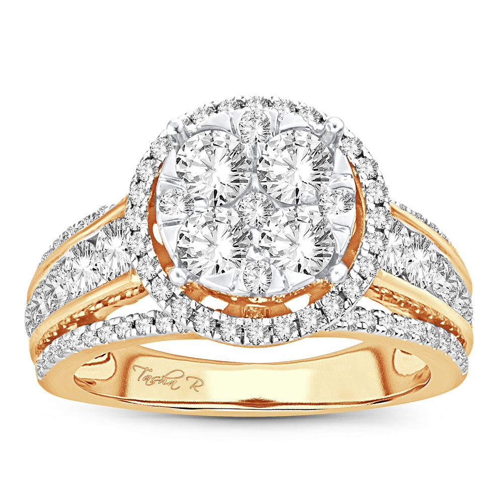 Chic 14K Yellow Gold 2CT Lab Diamond Womens Fashion Ring