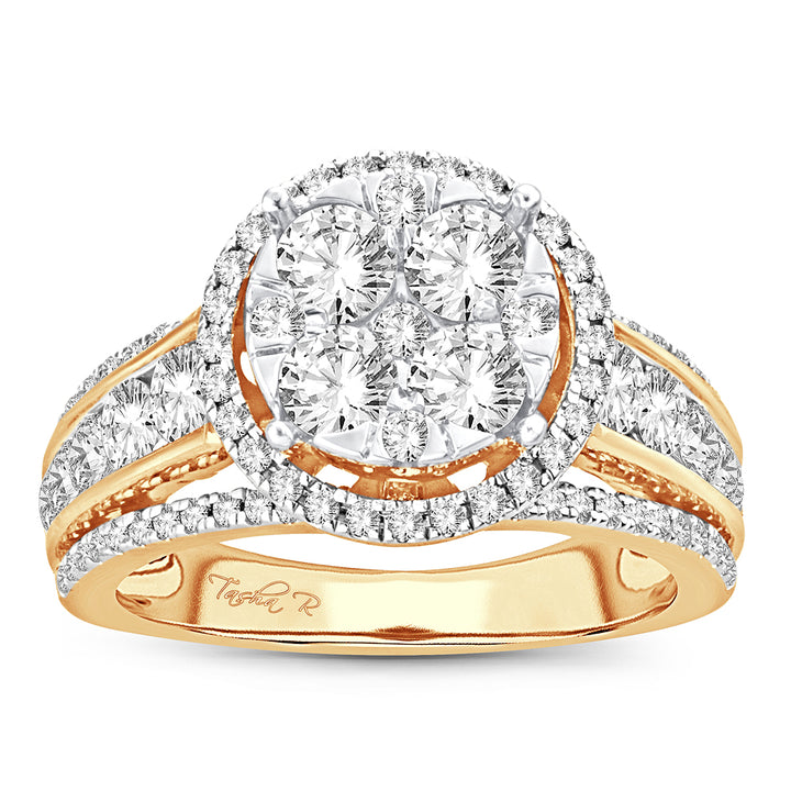 Chic 14K Yellow Gold 2CT Lab Diamond Womens Fashion Ring