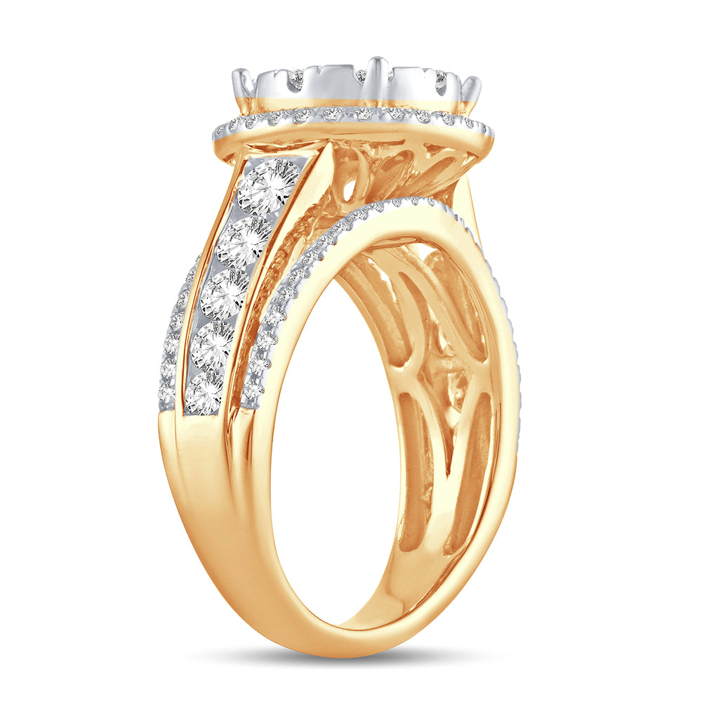Chic 14K Yellow Gold 2CT Lab Diamond Womens Fashion Ring