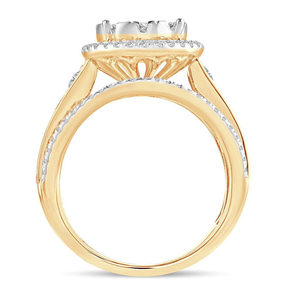 Chic 14K Yellow Gold 2CT Lab Diamond Womens Fashion Ring