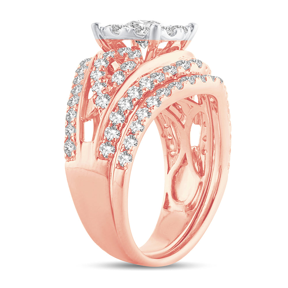 Romantic 14k Rose Gold Lab Diamond Bridal Ring (1.90CT)