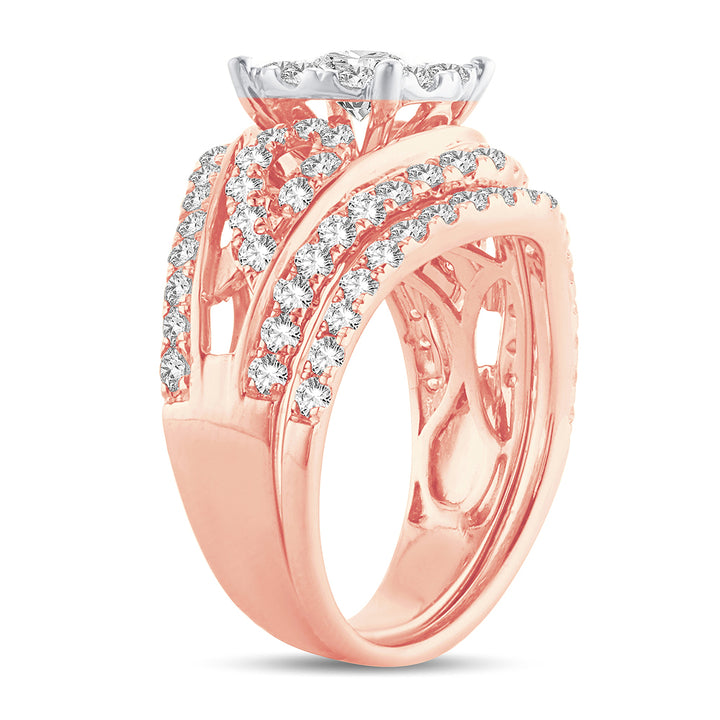 Romantic 14k Rose Gold Lab Diamond Bridal Ring (1.90CT)