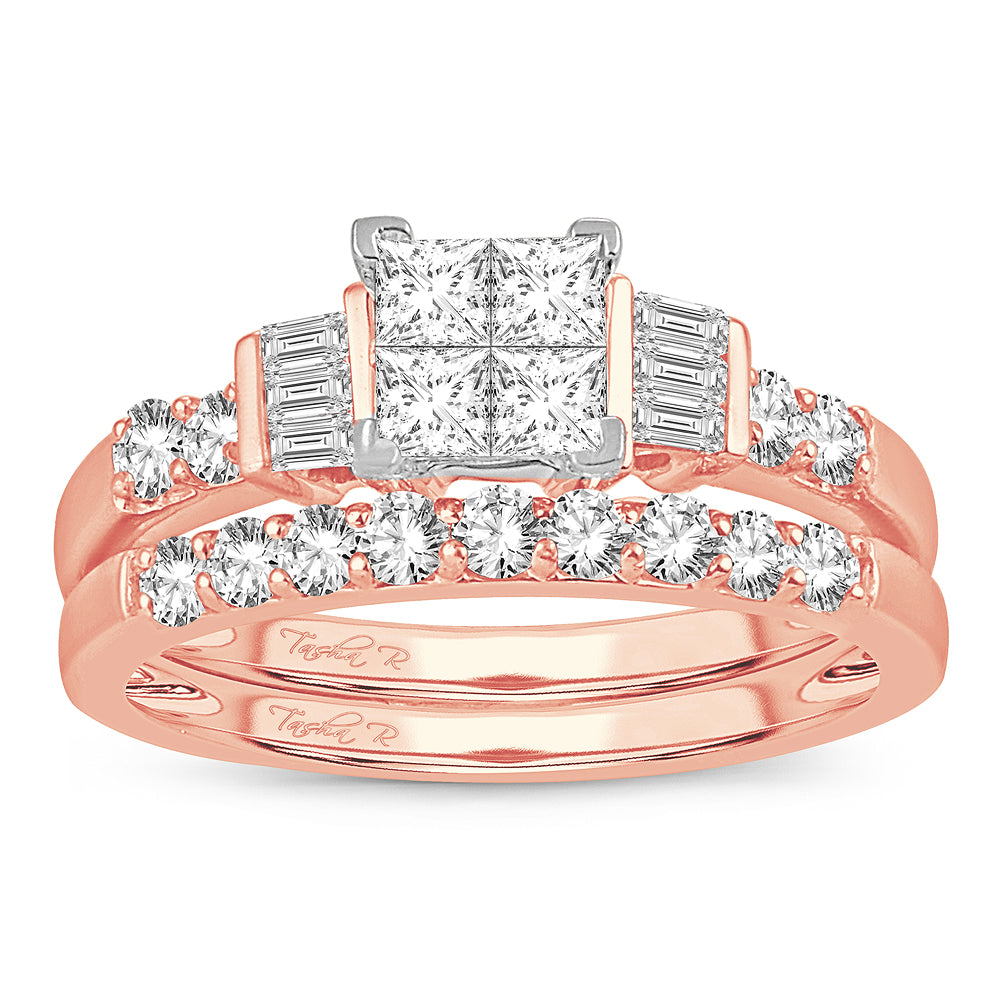 Romantic 14k Rose Gold Lab Diamond Princess Bridal Ring