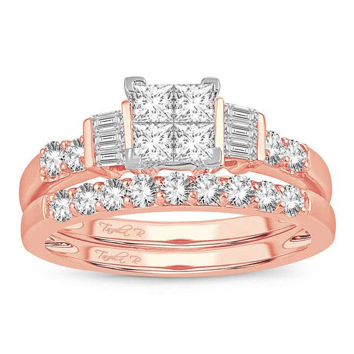 Romantic 14k Rose Gold Lab Diamond Princess Bridal Ring