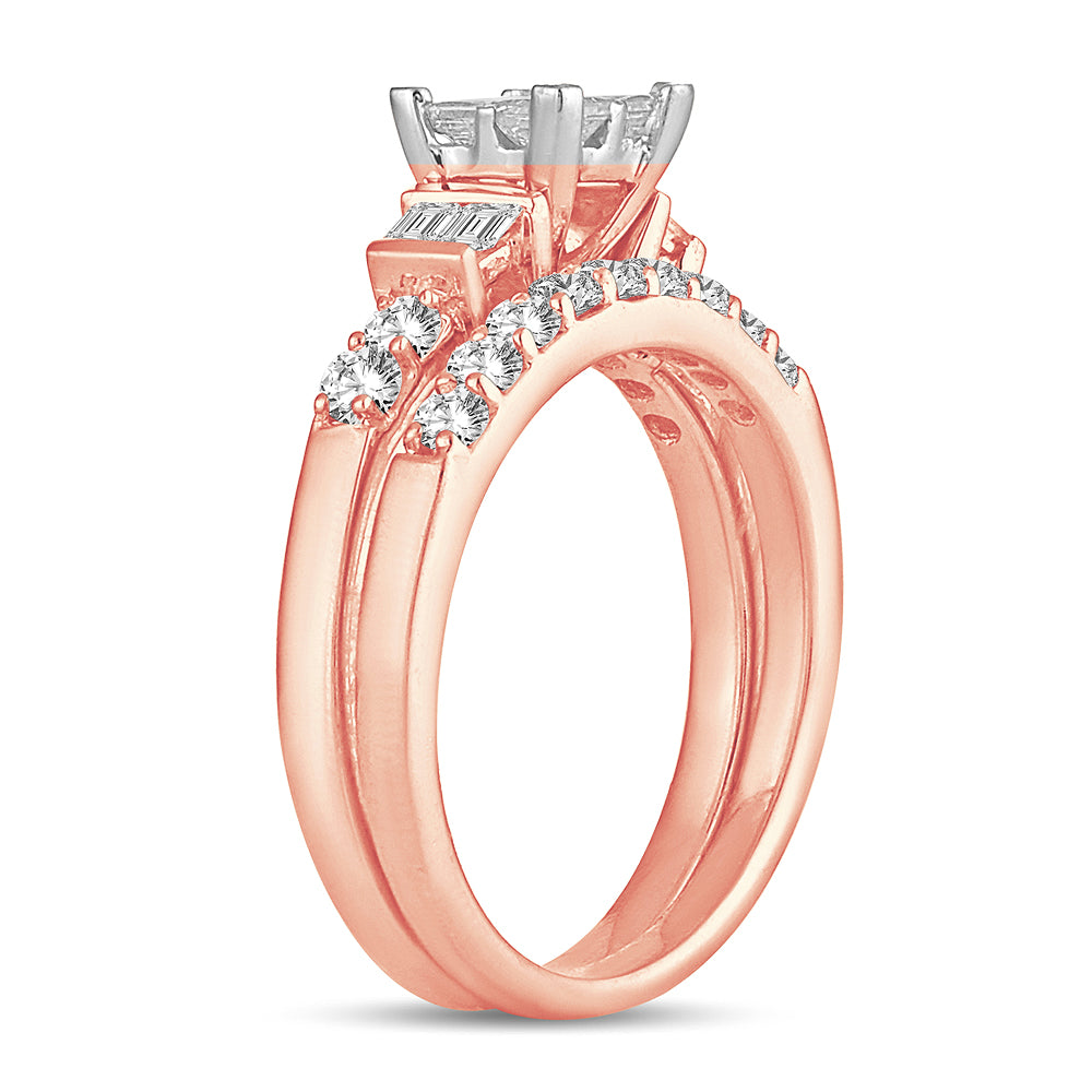 Romantic 14k Rose Gold Lab Diamond Princess Bridal Ring