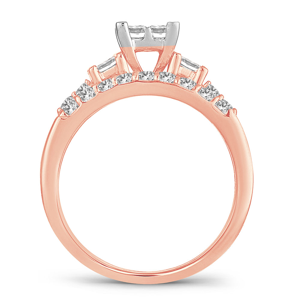 Romantic 14k Rose Gold Lab Diamond Princess Bridal Ring