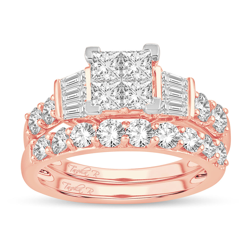 Romantic 14k Rose Gold 2CT Lab Diamond Bridal Ring