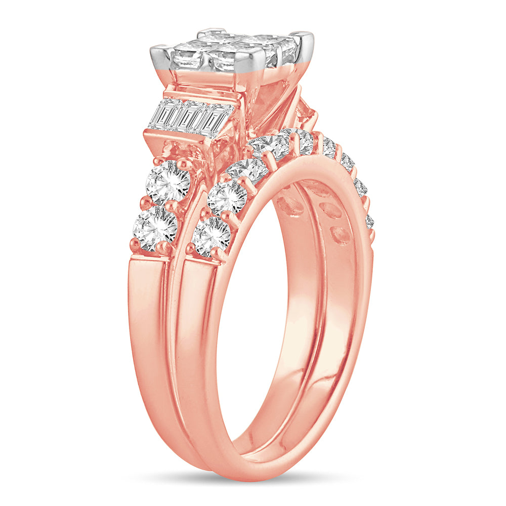 Romantic 14k Rose Gold 2CT Lab Diamond Bridal Ring