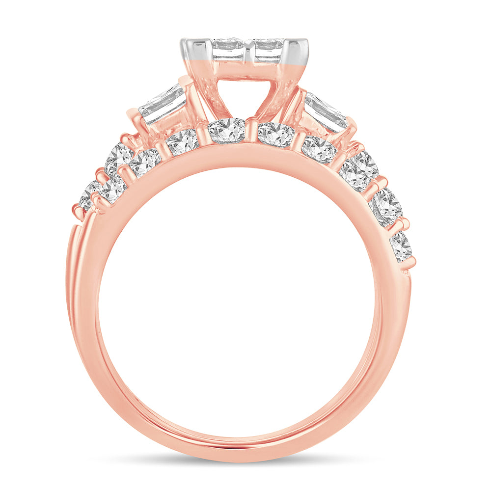 Romantic 14k Rose Gold 2CT Lab Diamond Bridal Ring