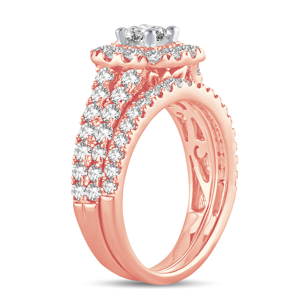 Romantic 14k Rose Gold 2CT Lab Diamond Bridal Ring
