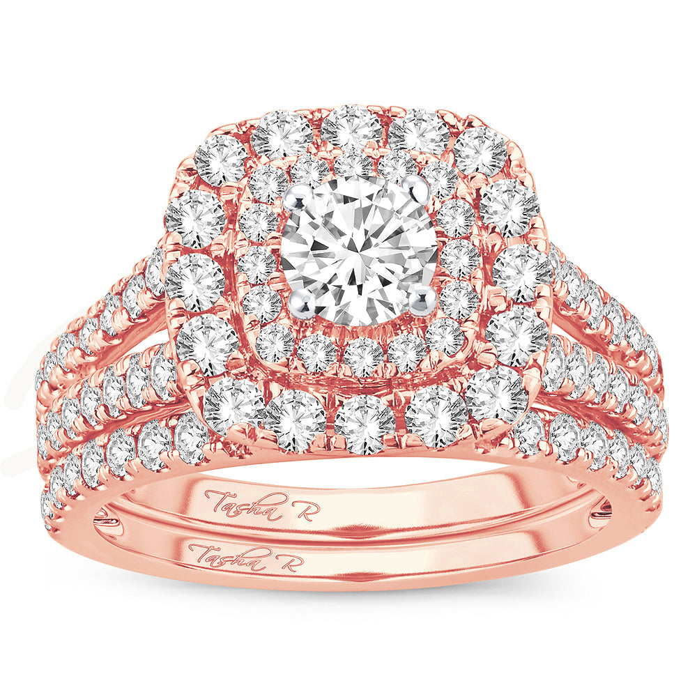 Romantic 14k Rose Gold 2CT Lab Diamond Bridal Ring