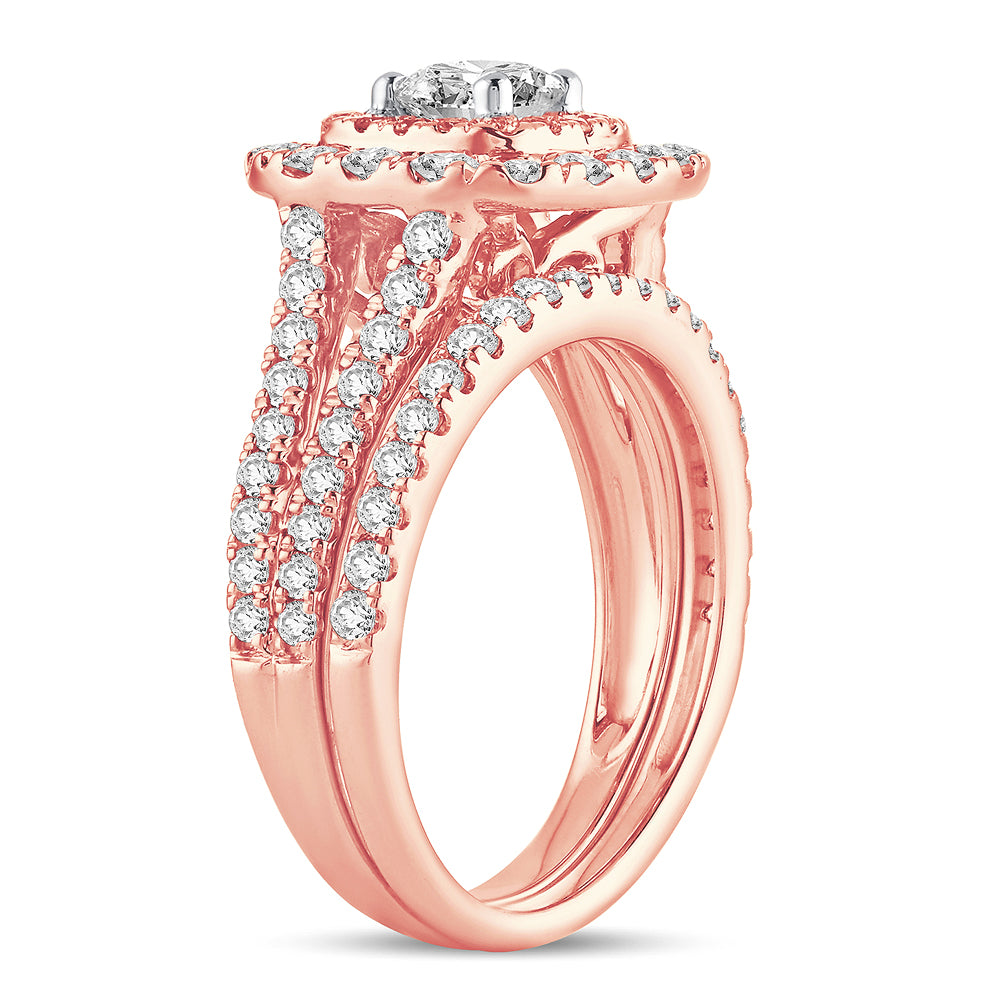 Romantic 14k Rose Gold 2CT Lab Diamond Bridal Ring