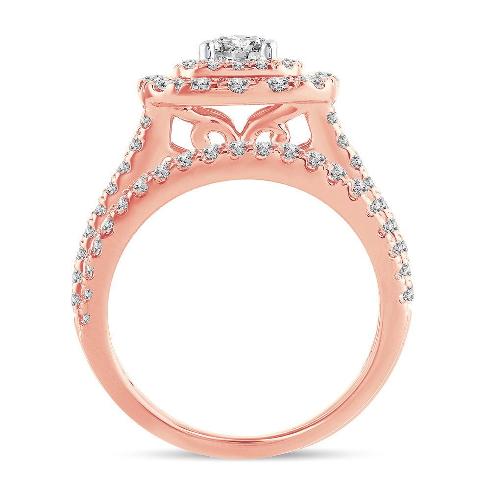Romantic 14k Rose Gold 2CT Lab Diamond Bridal Ring